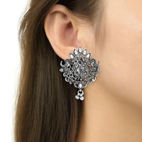 Etnico Ethnic Stylish Silver Oxidised Radha Krishna Design Long Necklace Jewellery Set for Women And Girls (MC164ZW)