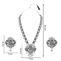 Etnico Ethnic Stylish Silver Oxidised Radha Krishna Design Long Necklace Jewellery Set for Women And Girls (MC164ZW)