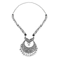 Etnico Ethnic Silver Oxidised Floral Design Ghungroo Long Necklace Jewellery With Jhumka Earrings Set For Women/Girls (MC169OX)