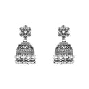 Etnico Ethnic Silver Oxidised Floral Design Ghungroo Long Necklace Jewellery With Jhumka Earrings Set For Women/Girls (MC169OX)