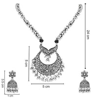 Etnico Ethnic Silver Oxidised Floral Design Ghungroo Long Necklace Jewellery With Jhumka Earrings Set For Women/Girls (MC169OX)