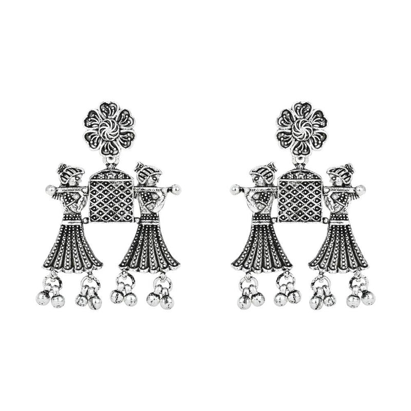 Etnico Ethnic Silver Oxidised Long Necklace Jewellery With Drop Earrings Set For Women/Girls (MC170OX)