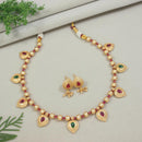 Etnico Gold Plated Traditional Pearl Choker Necklace & Earrings Set For Women (MC216QG)