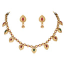 Etnico Gold Plated Traditional Pearl Choker Necklace & Earrings Set For Women (MC216QG)