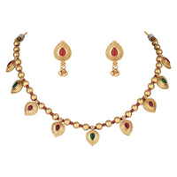 Etnico Gold Plated Traditional Pearl Choker Necklace & Earrings Set For Women (MC216QG)