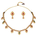 Etnico Gold Plated Traditional Pearl Choker Necklace & Earrings Set For Women (MC216QG)