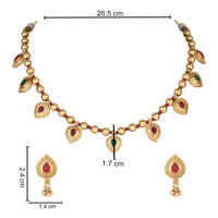 Etnico Gold Plated Traditional Pearl Choker Necklace & Earrings Set For Women (MC216QG)