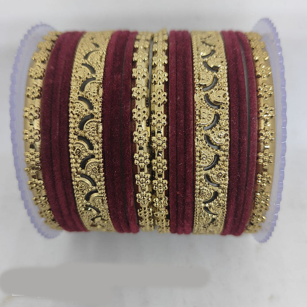 Shree Asha Bangles Gold Plated Velvet Bangles Set (Assorted Color)