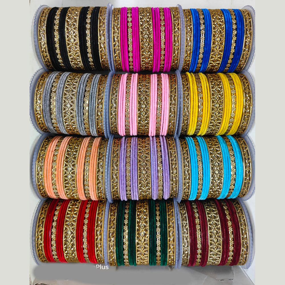 Shree Asha Bangles Gold Plated Velvet Bangles Set (Assorted Color)