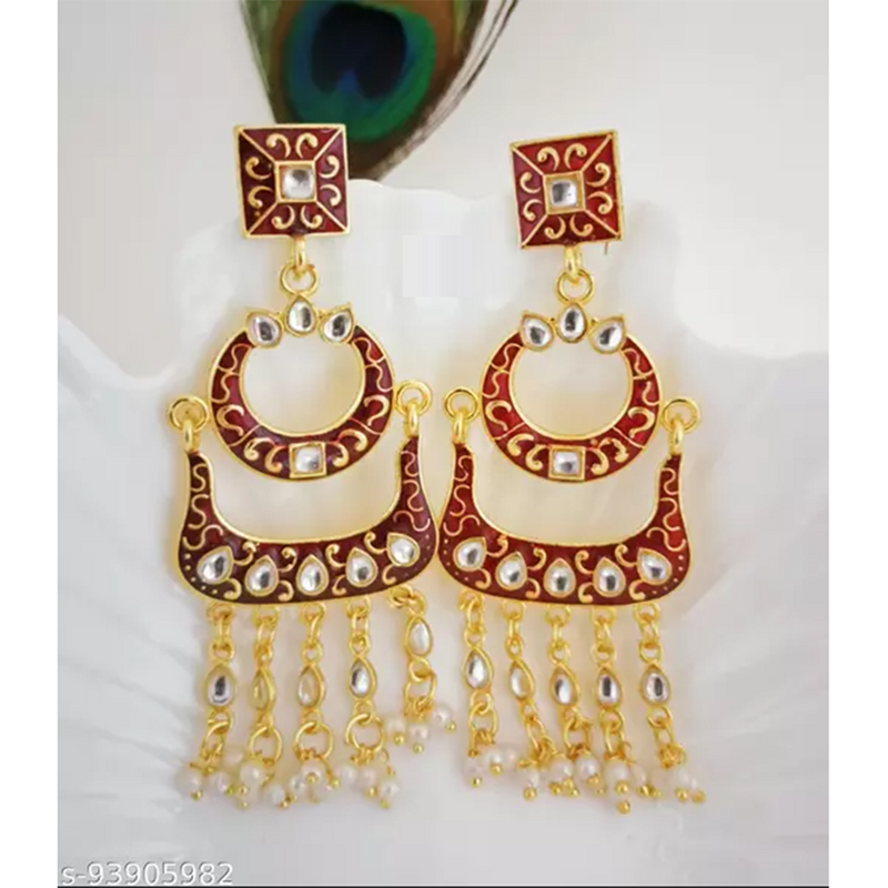 Mahavir Gold Plated Meenakari Dangler Earrings