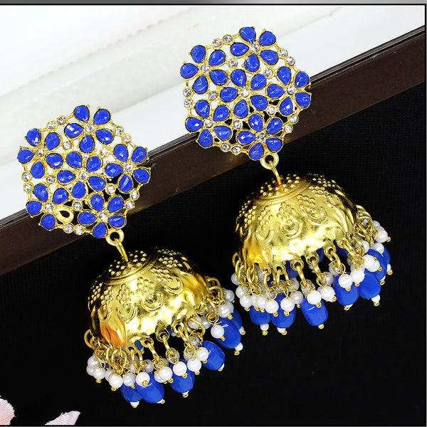 Mahi Beautifully Dark Blue Enamelled Pearl Drop Ethnic Floral Jhumka Earring  for Women (ER1109820GDBlu) - Classiques- TF - 4067575