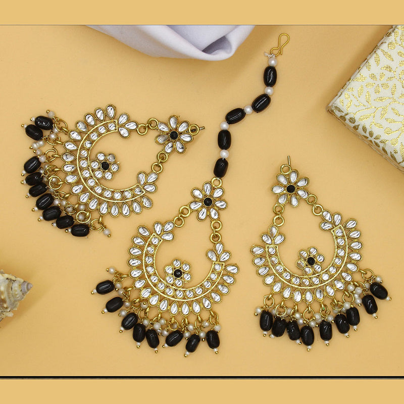 Mahavir Gold Plated Earrings & Maangtika Combo