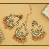 Mahavir Gold Plated Earrings & Maangtika Combo