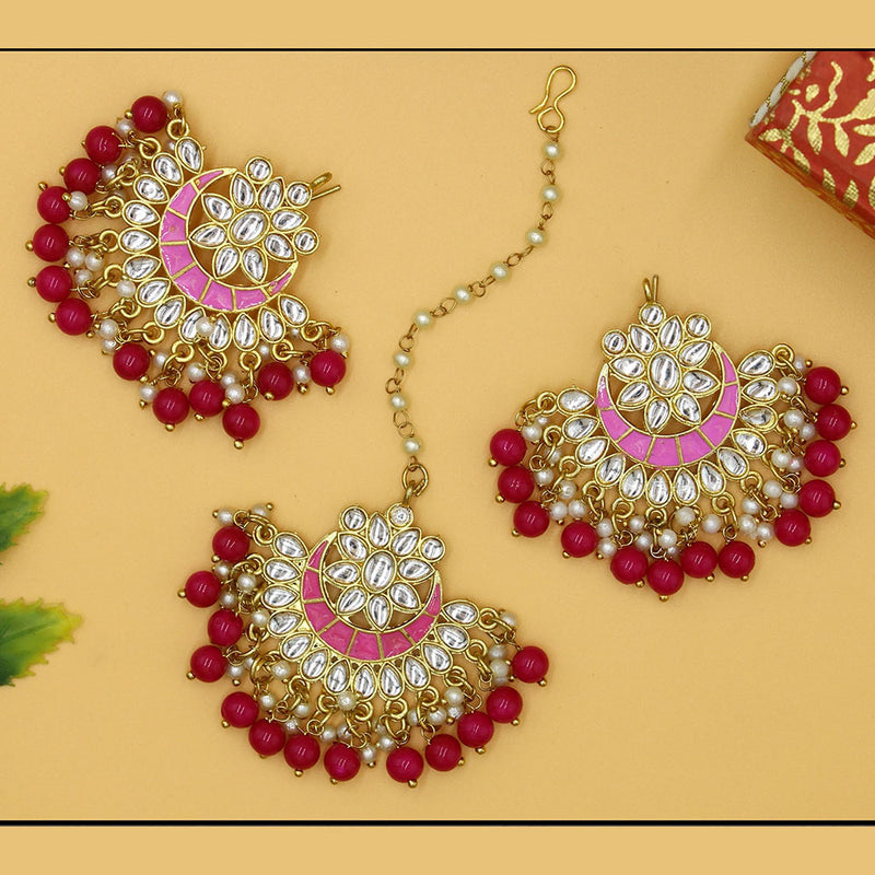 Mahavir Gold Plated Earrings & Maangtika Combo