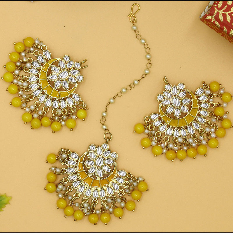 Mahavir Gold Plated Earrings & Maangtika Combo