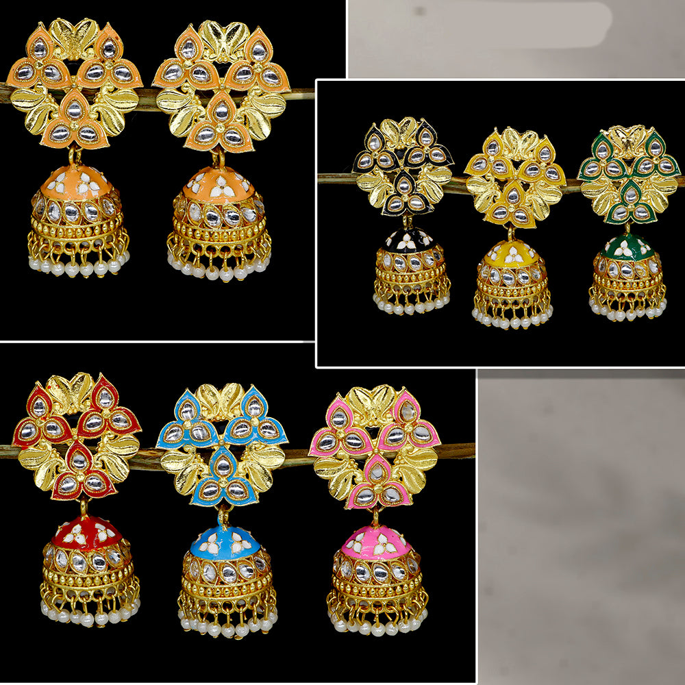 Mahavir  Gold Plated Kundan Stone And Meenakari Jhumki Earrings