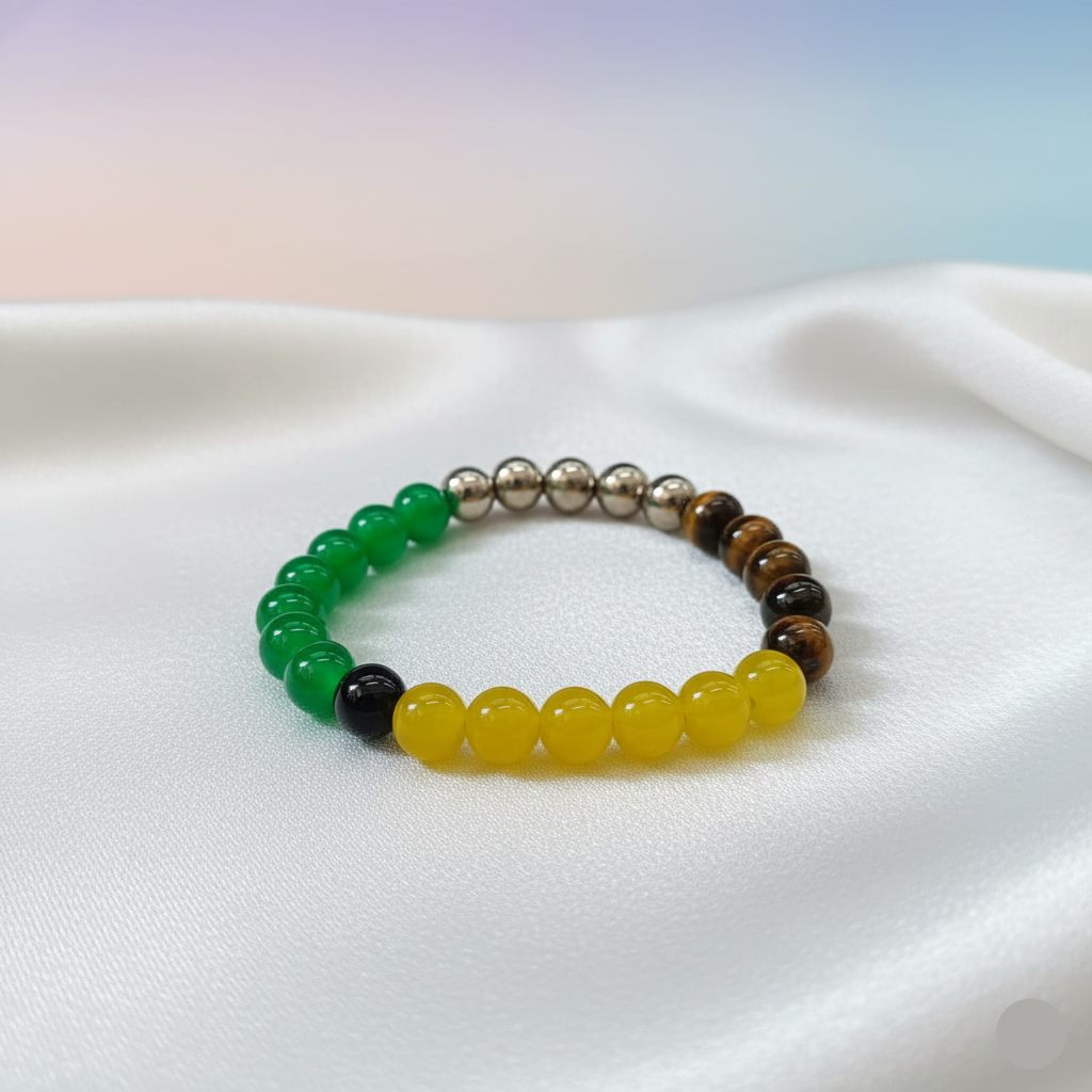 Etnico Multicolor Stretchable Bead Bracelet with Aventurine, Citrine, Onyx, Tiger’s Eye & Hematite for Positivity & Everyday Style (MJB002)