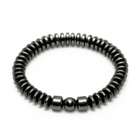 Etnico Hematite Stretchable Bead Bracelet with Disc & Accent Stones for Energy, Balance & Modern Style (MJB004)