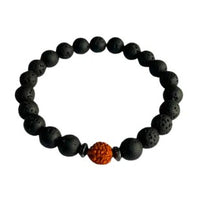 Etnico Lava Stone & Rudraksha Stretchable Bead Bracelet for Strength, Calmness & Spiritual Balance (MJB005B)