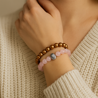 Etnico Pink Bead Bracelet with Buddha Accent & Metallic Hematite Bead Bracelet Combo Set (MJB006-CO)