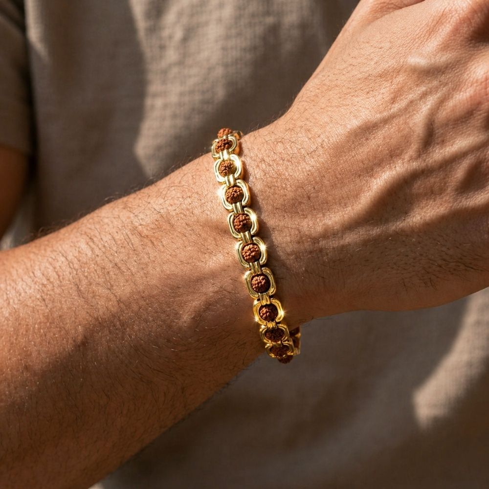 Etnico Gold Plated Rudraksha Bracelet for Men Women | Unisex Spiritual Bracelet | Rudraksha Beads for Balance, Harmony & Positive Energy | Meditation Yoga | Gift for Men Women