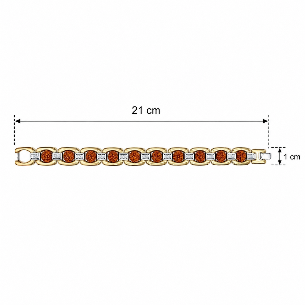 Etnico Gold Silver Plated Rudraksha Bracelet for Men Women | Unisex Spiritual Link Kada | Traditional Beads Accessory for Grounding, Balance & Positive Energy | Meditation Yoga Wear | Gift for Men Women (MJB014ZFL)