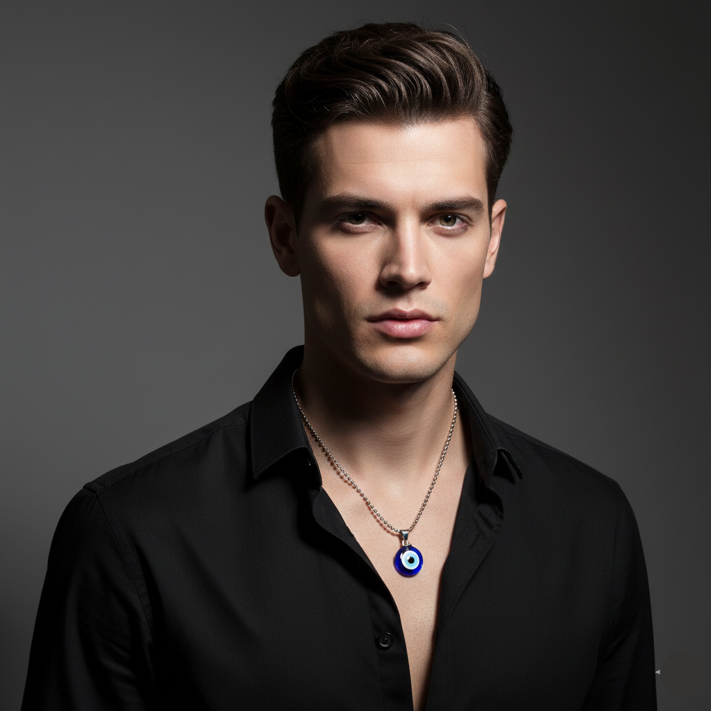 Etnico Evil Eye Pendant Necklace with Metallic Ball Chain for Protection & Everyday Style (MJN001S)