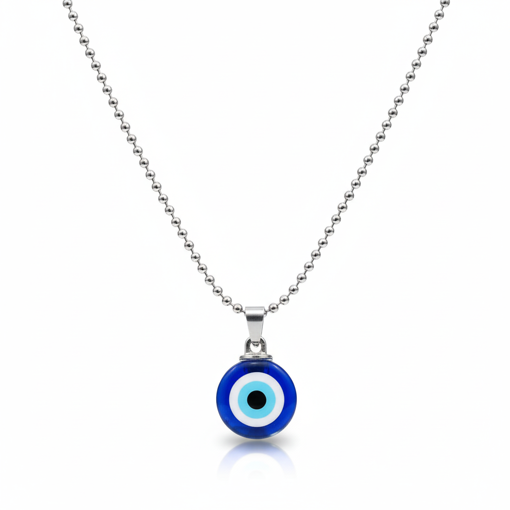 Etnico Evil Eye Pendant Necklace with Metallic Ball Chain for Protection & Everyday Style (MJN001S)