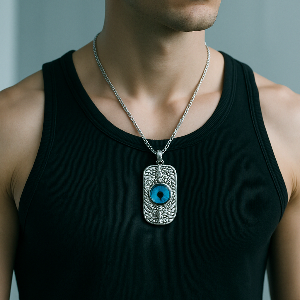 Etnico Silver Plated Pendant Necklace with Blue Cabochon & Bird Motif Detailing (MJN002S)