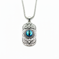 Etnico Silver Plated Pendant Necklace with Blue Cabochon & Bird Motif Detailing (MJN002S)
