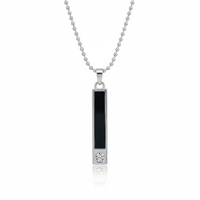 Etnico Silver?Tone Rectangular Bar Pendant Necklace with Black Center Detailing (MJN004S)