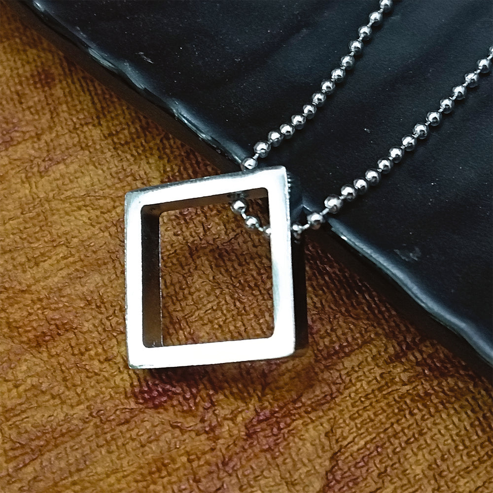 Etnico Silver?Tone Square Pendant Necklace with Minimalist Design (MJN005S)