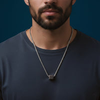 Etnico Silver?Tone Cube Pendant Necklace with Geometric Design & Link Chain (MJN006S)