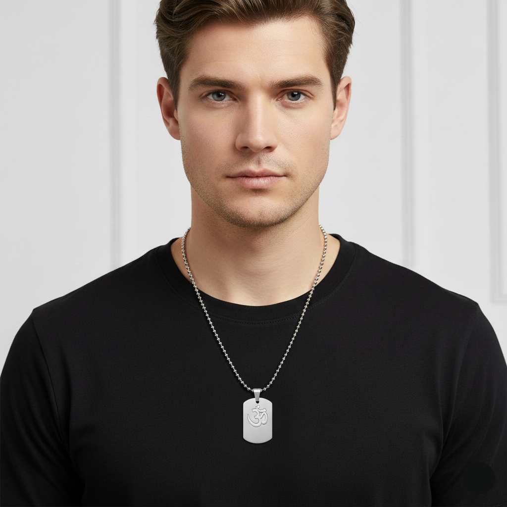 Etnico Silver?Tone Om Symbol Pendant Necklace with Beaded Chain (MJN007S)