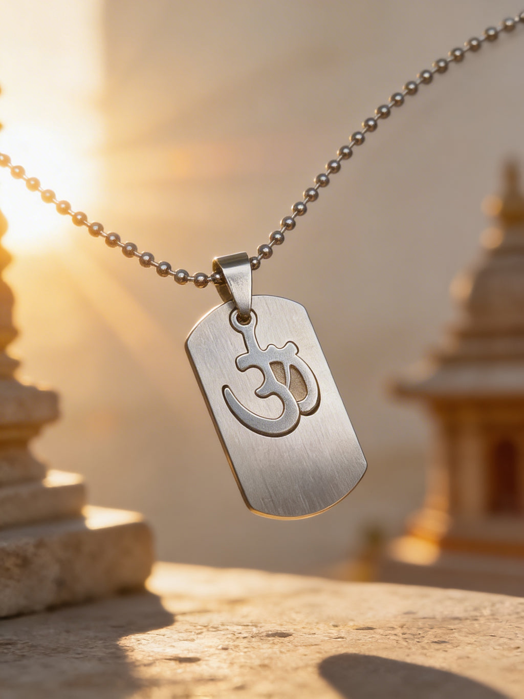 Etnico Silver?Tone Om Symbol Pendant Necklace with Beaded Chain (MJN007S)