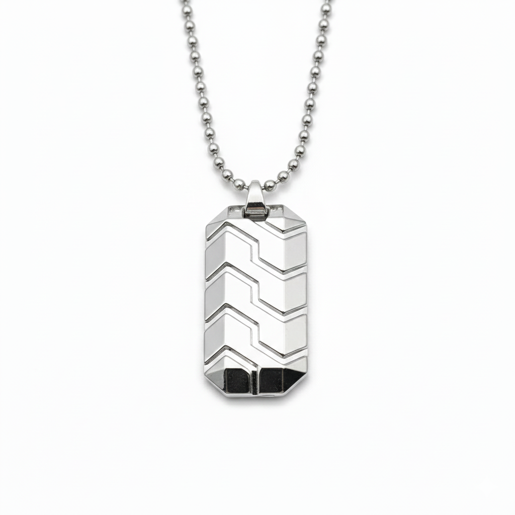 Etnico Silver?Tone Chevron Pattern Pendant Necklace with Beveled Rectangular Design & Ball Chain (MJN008S)