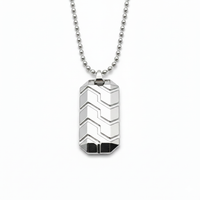 Etnico Silver?Tone Chevron Pattern Pendant Necklace with Beveled Rectangular Design & Ball Chain (MJN008S)