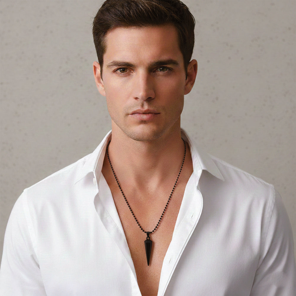 Etnico Black Prism Pendant Necklace with Geometric Design & Beaded Chain (MJN009B)