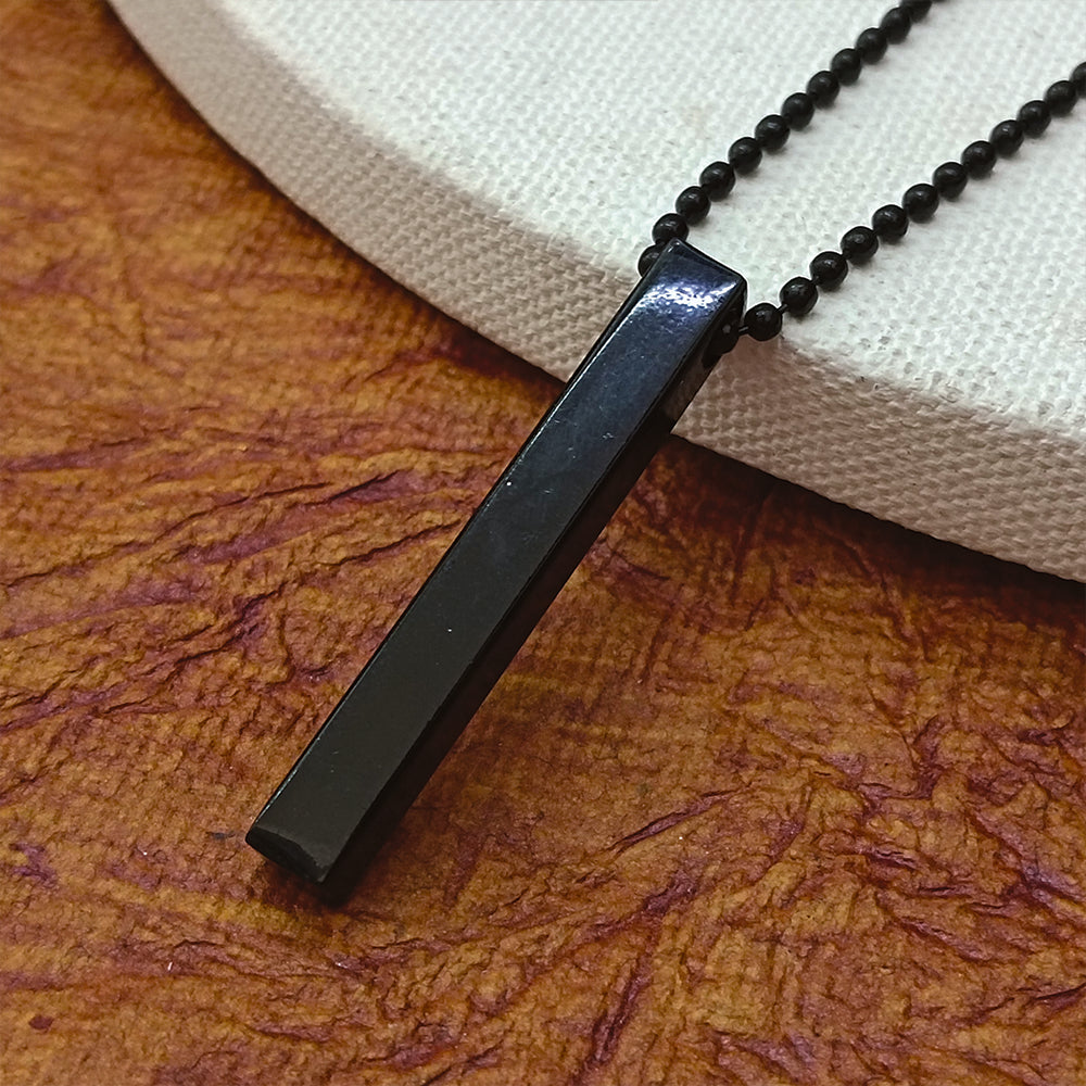 Etnico Black Rectangular Pendant Necklace with Minimalist Design & Ball Chain (MJN010B)