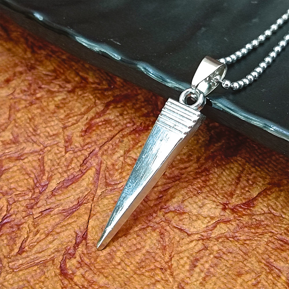 Etnico Silver?Tone Triangular Pendant Necklace with Engraved Line Detailing & Ball Chain (MJN012S)