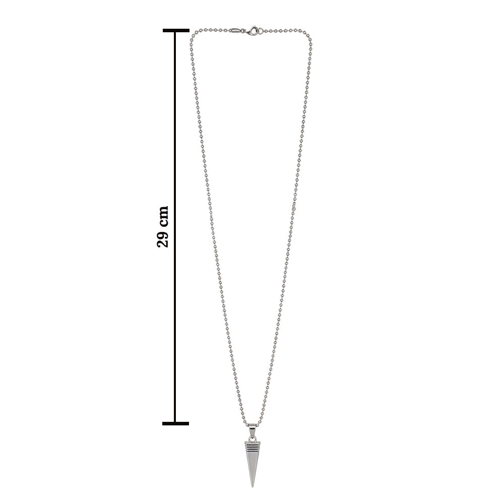 Etnico Silver?Tone Triangular Pendant Necklace with Engraved Line Detailing & Ball Chain (MJN012S)