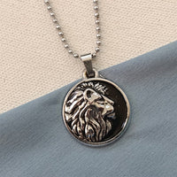 Etnico Silver?Tone Lion Head Pendant Necklace with Embossed Detailing & Ball Chain (MJN013S)