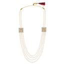 Mahi Elegant 4-Layer Dulha Mala for Groom with White Artificial Pearls & Crystals Traditional Wedding Necklace for Men | Sherwani Mala Jewelry (ML1103873GWhi)