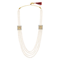 Mahi Elegant 4-Layer Dulha Mala for Groom with White Artificial Pearls & Crystals Traditional Wedding Necklace for Men | Sherwani Mala Jewelry (ML1103873GWhi)