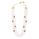 Mahi Royal Multi-Layered Artificial Pearls Crystals Dulha Mala for Groom Traditional Wedding Jewelry with Red Stone Detailing | Ethnic Maharaja Haar for Men (ML1103874G)