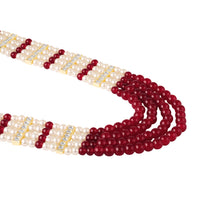 Mahi Multi-Layer Artificial Pearl & Maroon Beads Necklace | Wedding Sherwani Jewellery for Men | Ethnic Dulha Haar for Marriage Ceremony (ML1103875G)