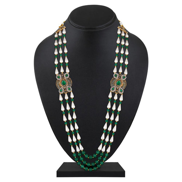 Mahi 3 Layers Green and White Artificial Beads Base Groom / Dulha Mala Moti Haar Necklace for Men (ML1108110GGre)