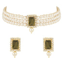 Etnico Gold Plated Pearl Choker Necklace & Earrings Set For Women (ML237MH)