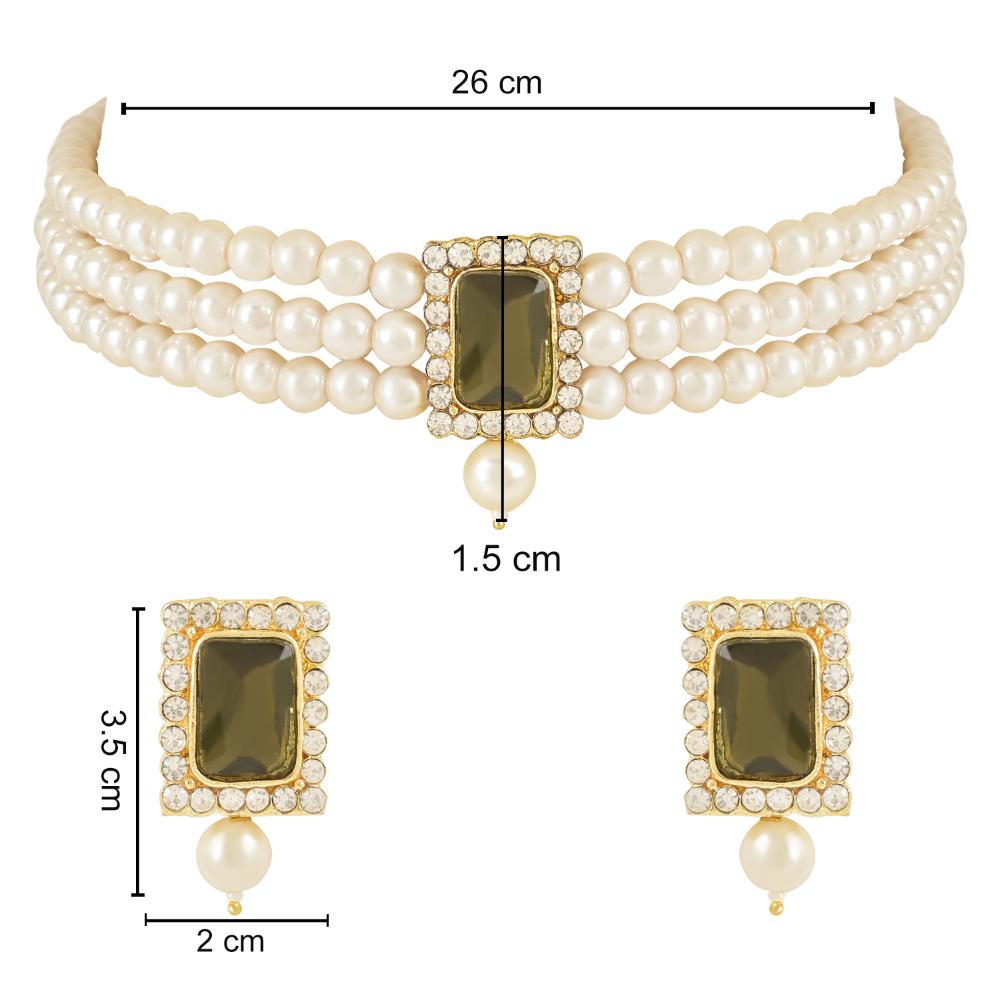 Etnico Gold Plated Pearl Choker Necklace & Earrings Set For Women (ML237MH)