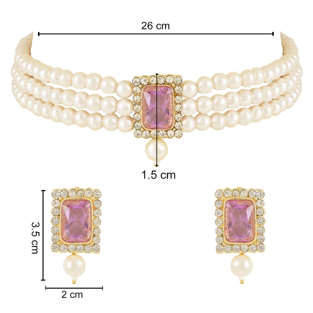 Etnico Gold Plated Pearl Choker Necklace & Earrings Set For Women (ML237Pu)